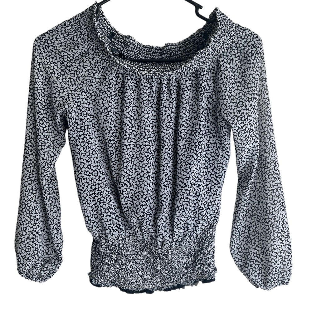 Michael Kors Black and White Smocked Top